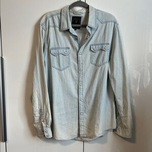Guess Light Blue Denim Button-Up Cotton Shirt, Size XL